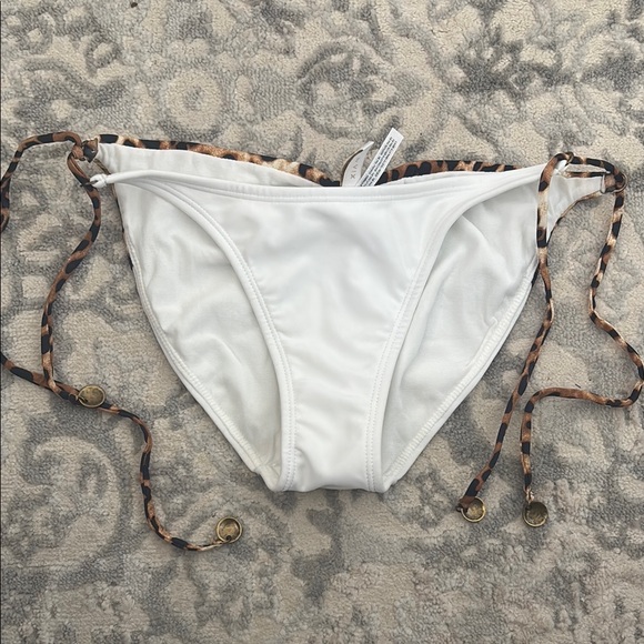 Sofia by Vix - White Bikini Bottom with Leopard Print Ties - Picture 1 of 5